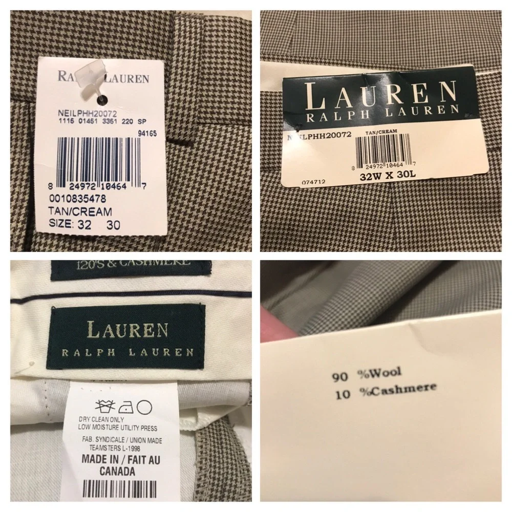 NWT Ralph Lauren Men’s Wool Trouser Pleated front Tan/Ivory suit pants